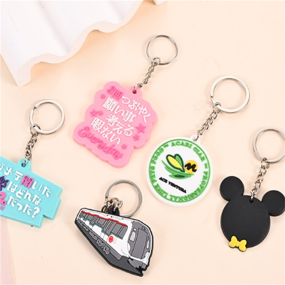 Promotional Custom Logo Injection Molding Double Side 2D 3D Soft PVC Brand Silicone Keyring Rubber Cheapest Keychain